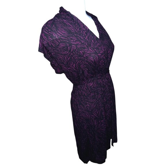 French Connection Abstract Print Cap Sleeve Dress Sz Medium Burgundy & Navy - Picture 11 of 12